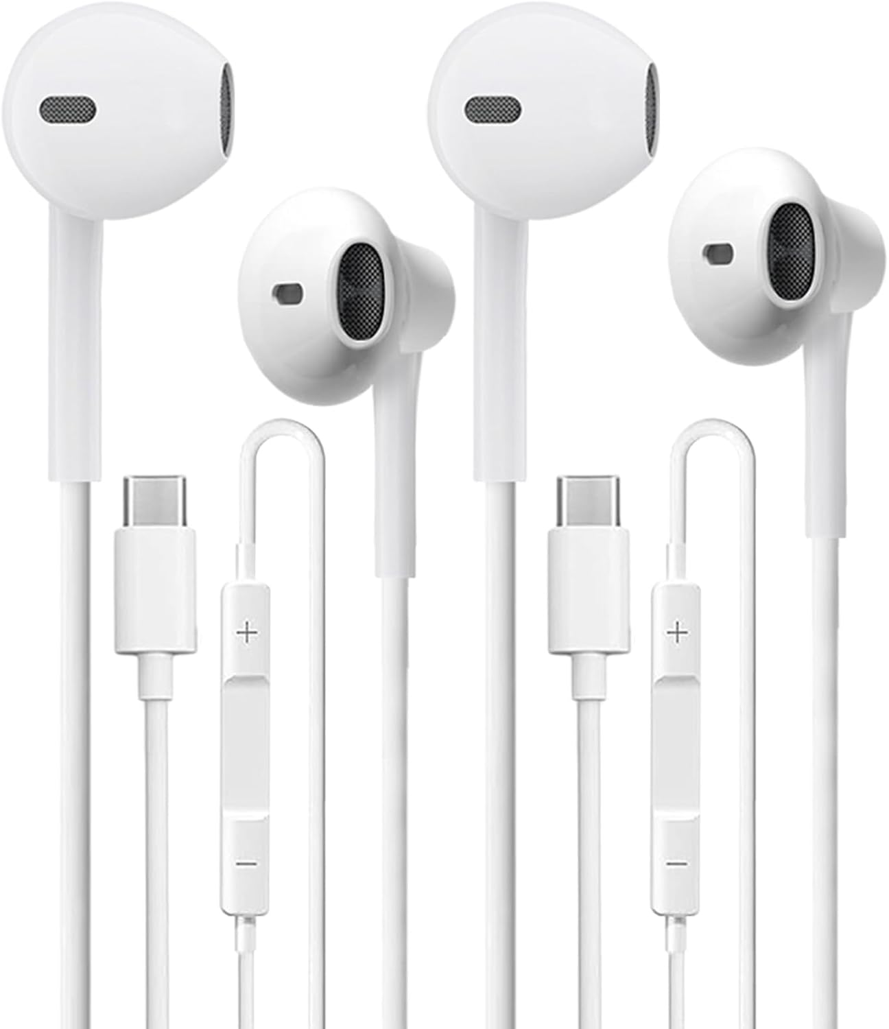 CLIPSUN USB C Earbuds 2 Pack: HiFi Stereo & Mic Control