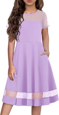 Tween Girls Mesh A Line Party Dress with Pockets - Elegant Short
