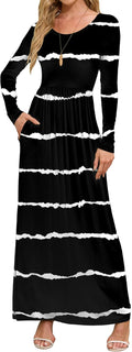 Women's Black Maxi Dress with Pockets - Comfortable Empire Waist