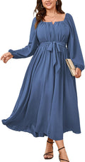 Plus Size Maxi Dress Long Sleeve Square Neck - Flowy Elegant Fit This