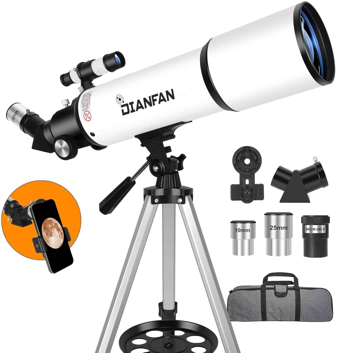 High Powered Telescope for Adults - 80mm Aperture for Stargazing