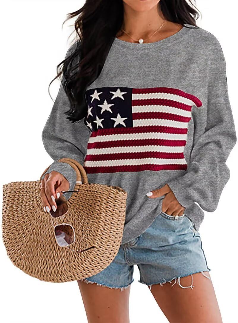 Dressmine Womens American Flag Sweater for Casual Elegance