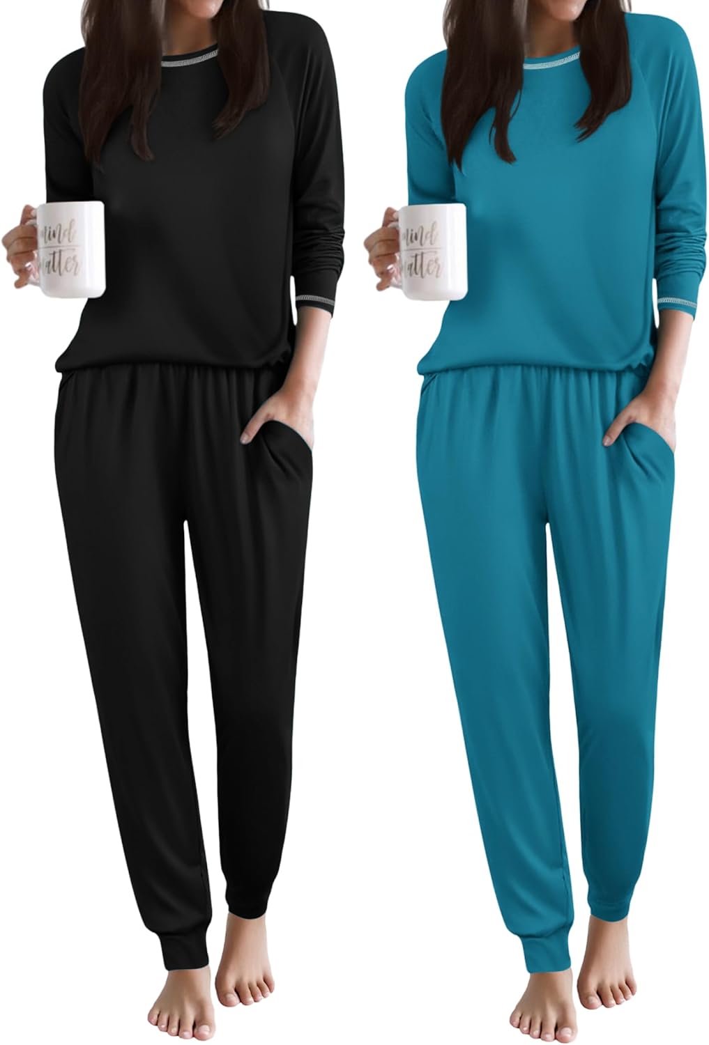 Ekouaer 2 Pack Womens Pajama Set Soft Pjs with Jogger Pants
