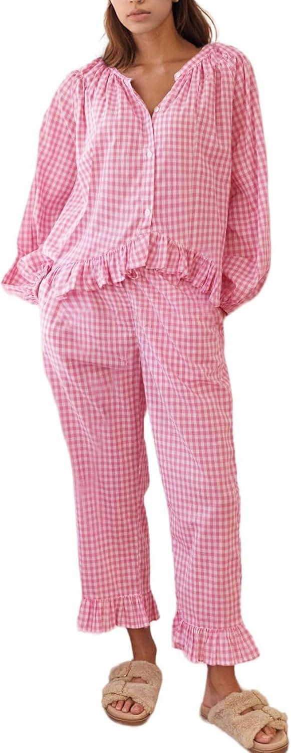 Flygo Womens Plaid Pajamas Sets for Cozy Lounging and Sleep