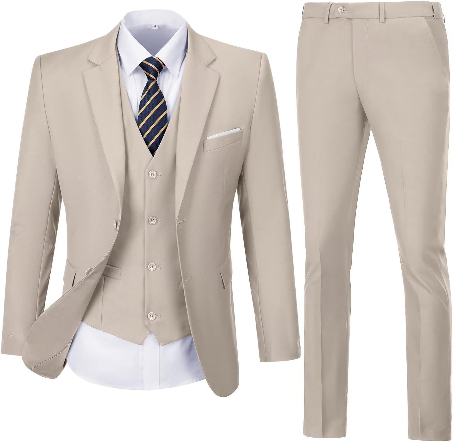 Mens Suit Solid Two Button Slim Fit 3 Piece Set for Weddings