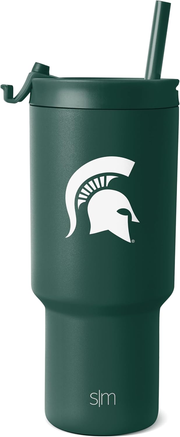 30oz Insulated Tumbler with Flip Lid and Straws for Spartans Fans