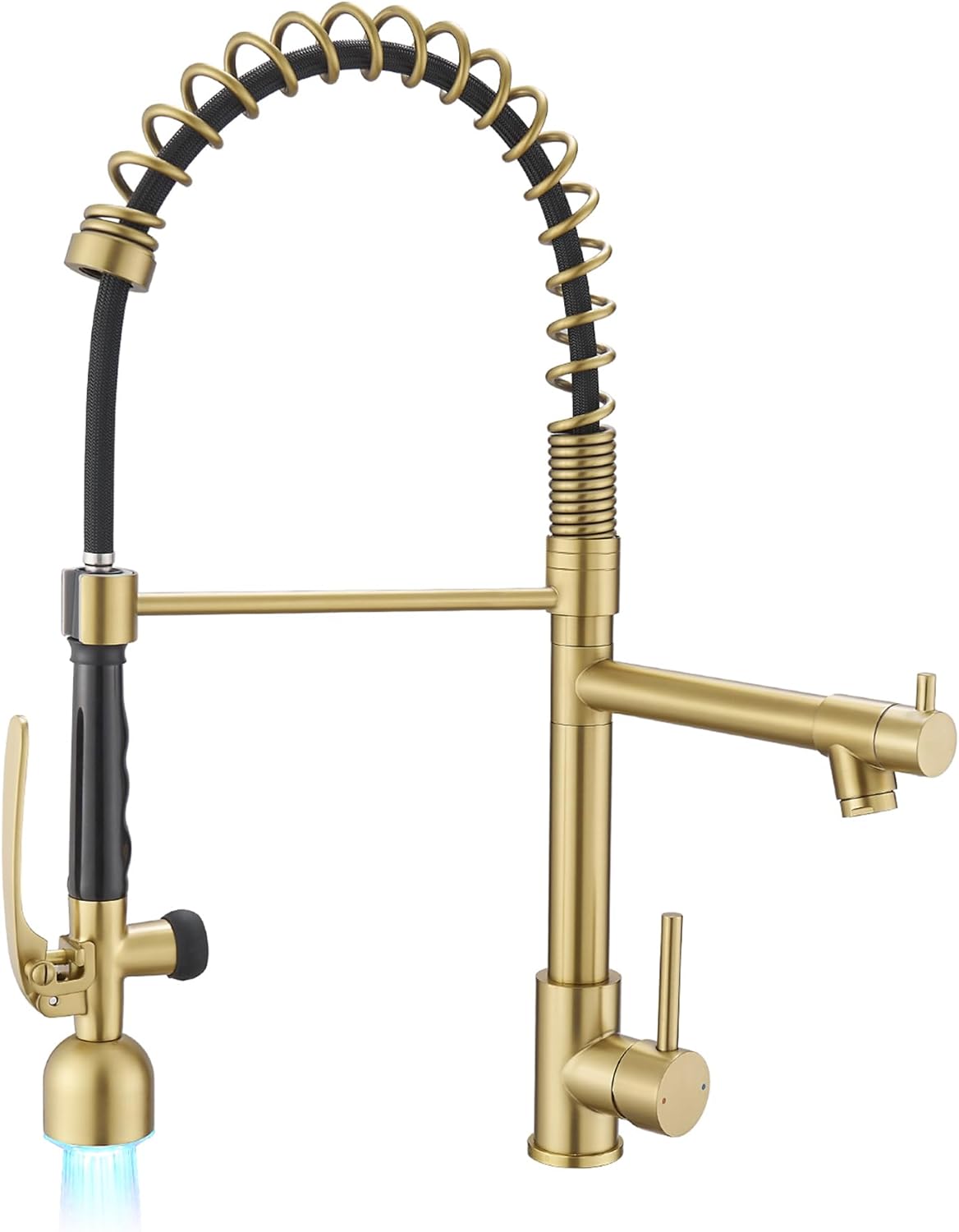 Fapully High Arc Brushed Gold Pull Down Kitchen Faucet LED