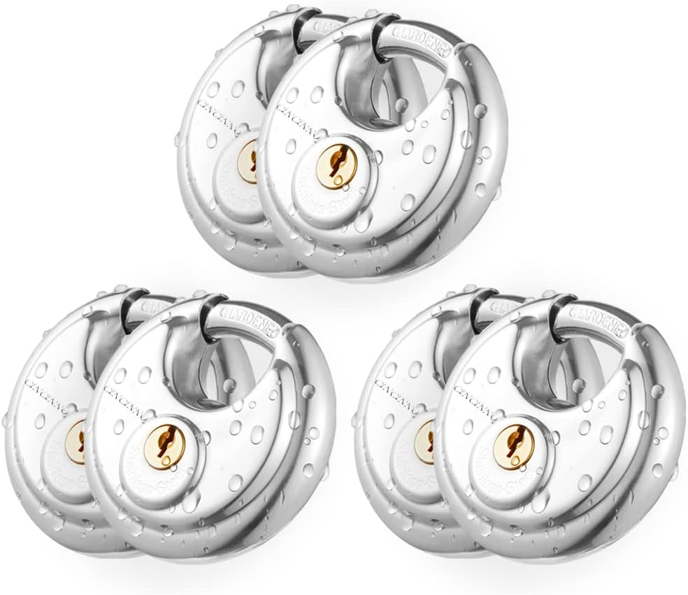 Discus Padlock with Key - 6 Pack Stainless Steel Storage Lock