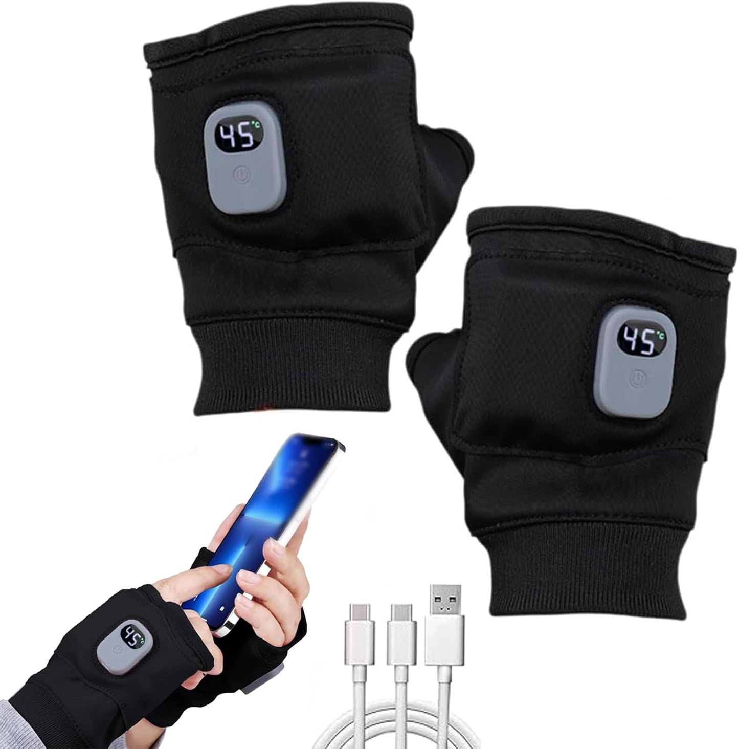 Smart Heated Fingerless Gloves 45-55C