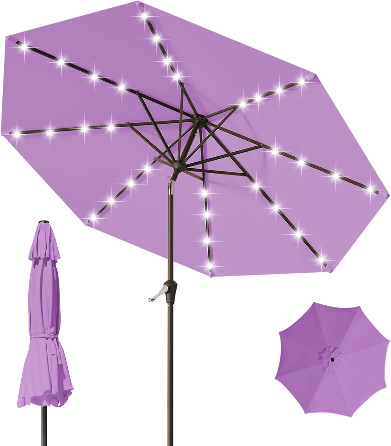 9FT Patio Umbrella with Solar Lights for Outdoor Relaxation