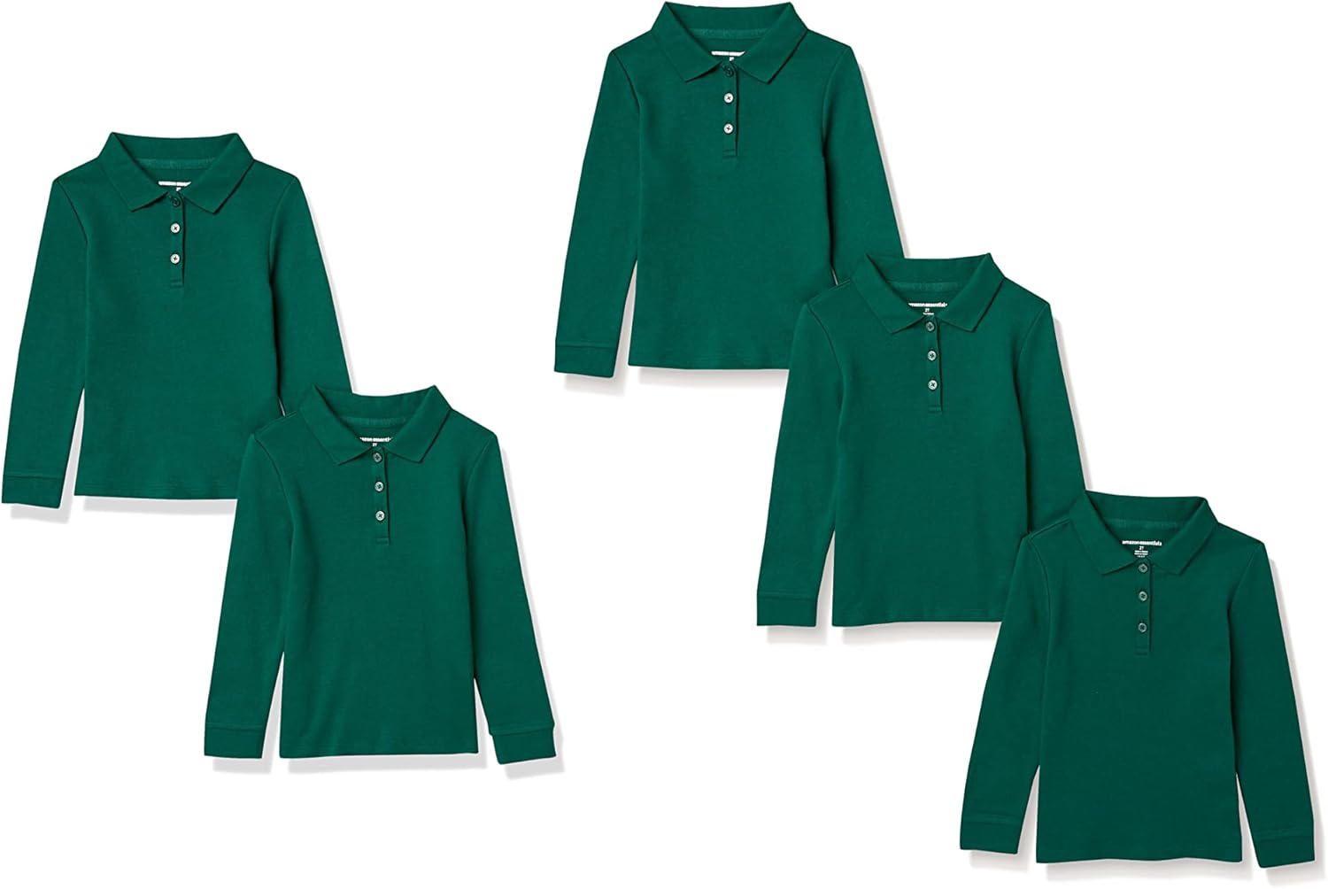 Girls and Toddlers' Long-Sleeve Interlock Polo Shirt Multipacks