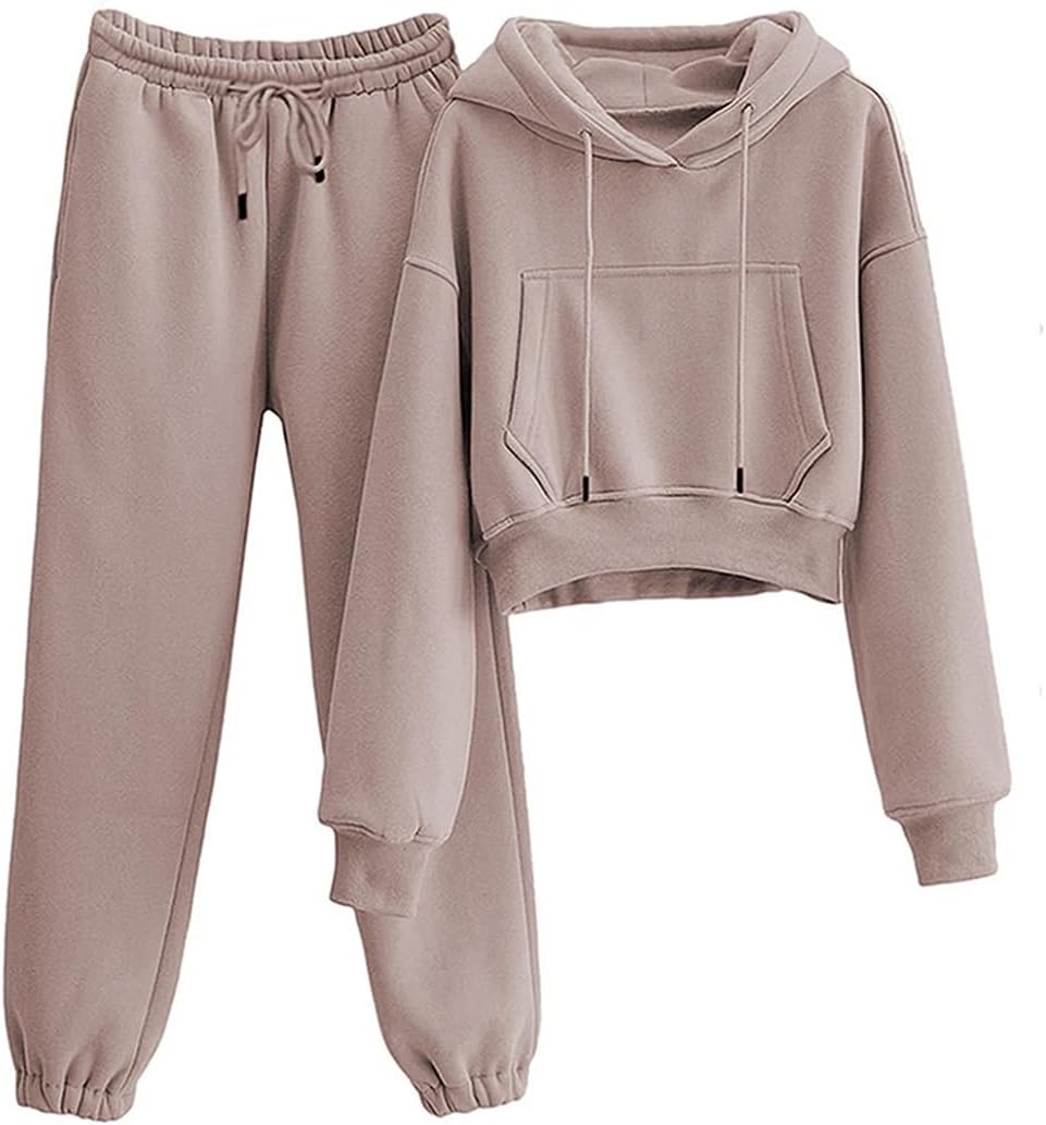Tanming Women 2 Piece Outfits Cozy Fleece Sweatshirt Set