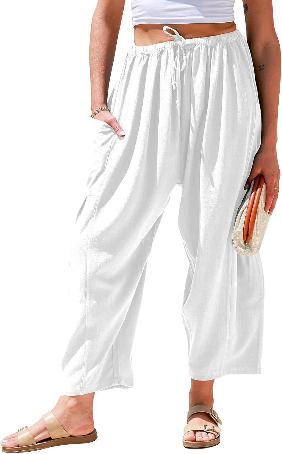 Linen Wide Leg Pants for Women - Casual Summer Palazzo Style