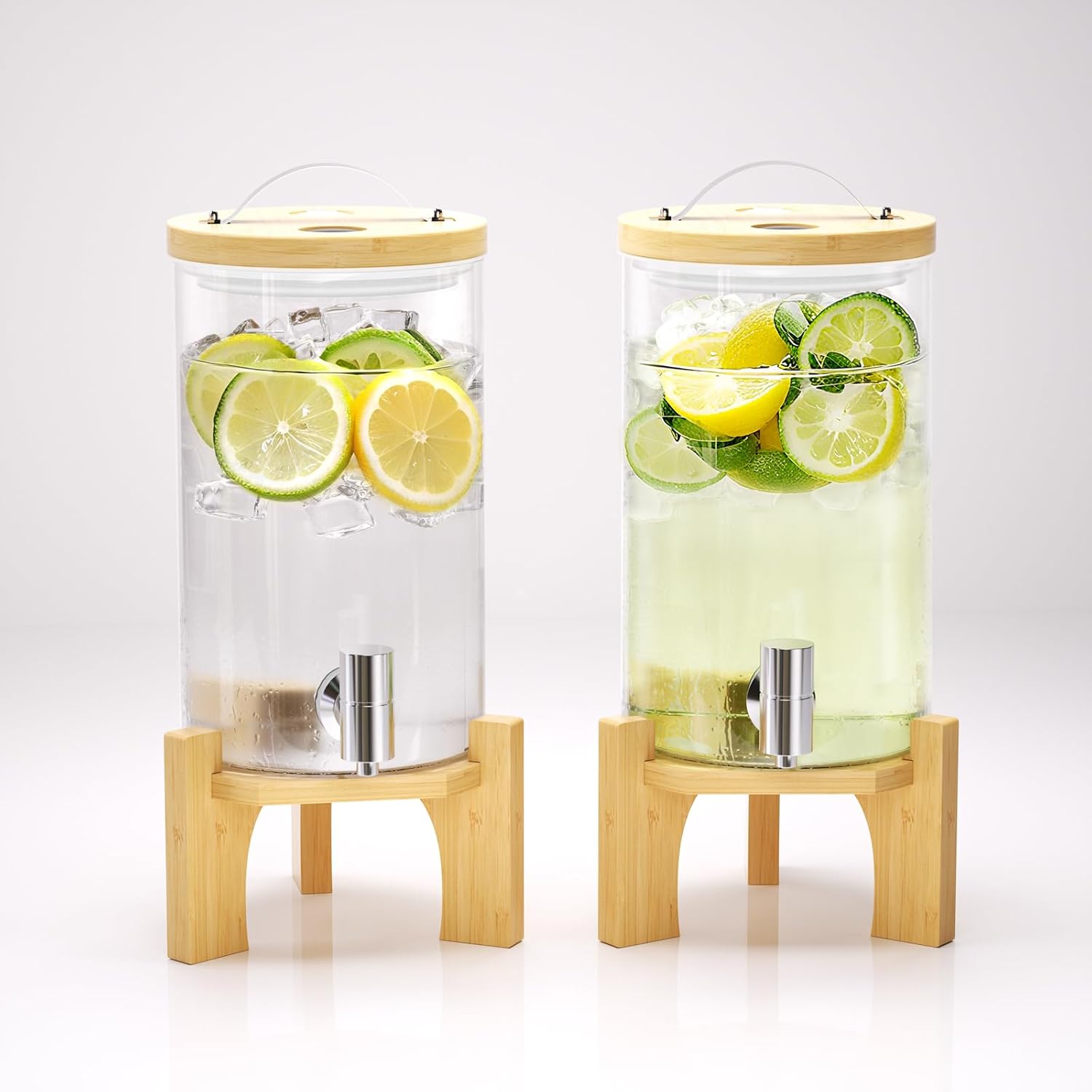 1.2 Gallon Glass Drink Dispenser with Bamboo Stand for Parties