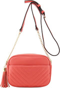 Chevron Quilted Crossbody Camera Bag with Chain Strap - Compact Style