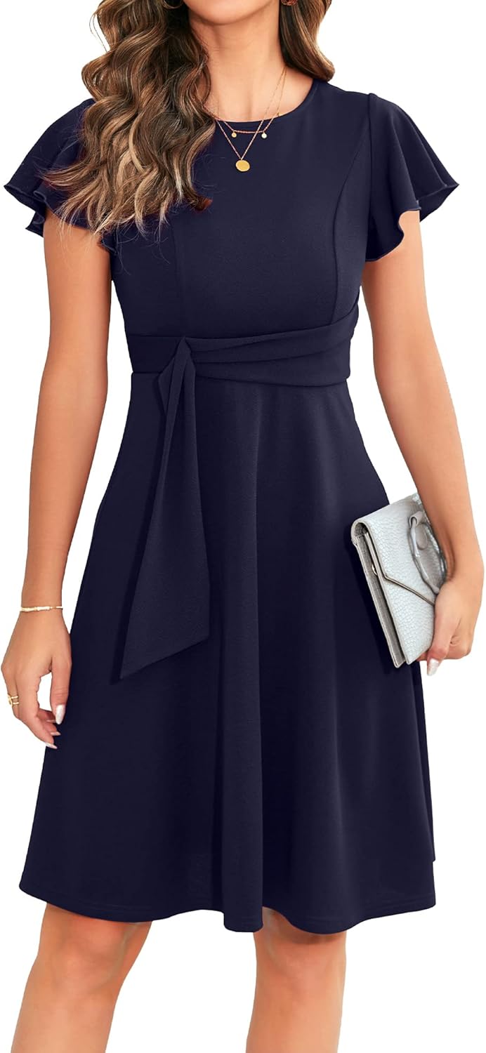 Elegant Ruffle Sleeve Flared A Line Swing Casual Dresses