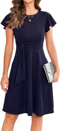 OWIN Womens Elegant Ruffle Sleeve A Line Swing Cocktail Dress