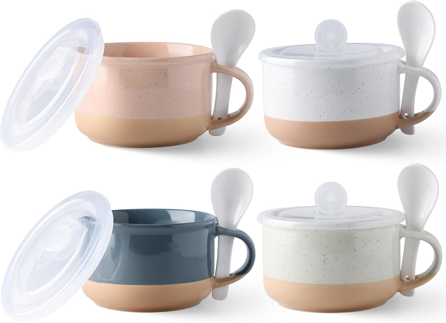 GBHOME Ceramic Soup Mugs with Lids and Spoons for All Meals