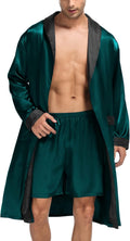 SWOMOG Men's Satin Robe with Shorts Set for Luxurious Comfort