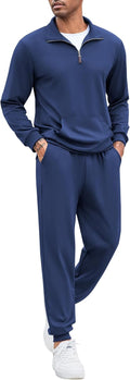 Men's Quarter Zip Tracksuit 2 Piece Sweatshirt and Joggers Set