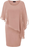 Hanna Nikole Sleeveless Cape Dress with Chiffon Overlay - Flattering