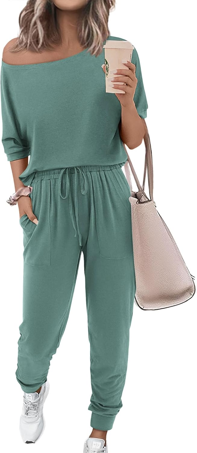 Stylish Summer 2 Piece Outfits for Women - Off Shoulder Tracksuit