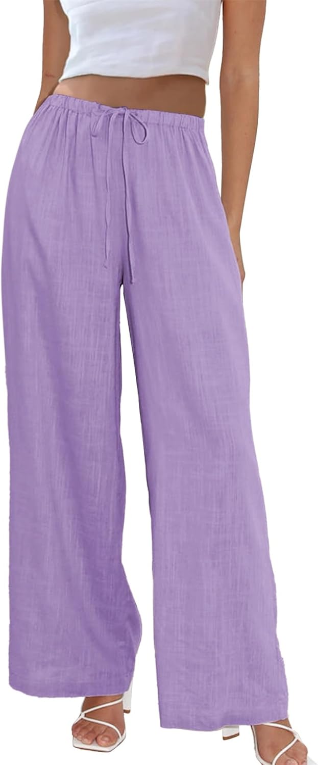 Duyang Womens Cotton Linen Palazzo Pants for Casual Summer Style