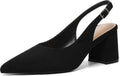 Black Block Slingback Heels for Women - Pointed Closed Toe 3in