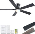 52 in Black Flush Mount Ceiling Fan with Light - Quiet Dimmable LED