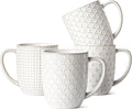LE TAUCI 16 oz Ceramic Coffee Mugs Set of 4 - Embossed White Cups