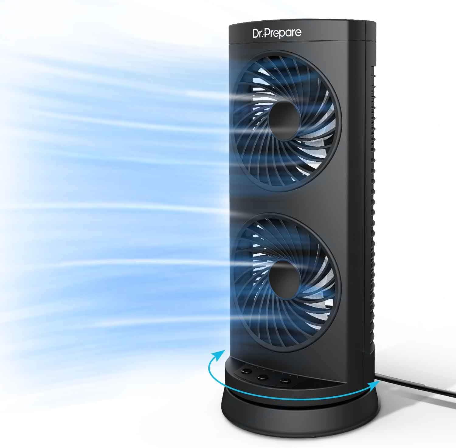 DR.PREPARE 3-Speed Tower Fan with Dual Air Circulation