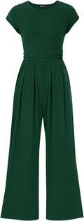Summer Jumpsuits for Women Ribbed Cap Sleeve Wide Leg Romper Women's