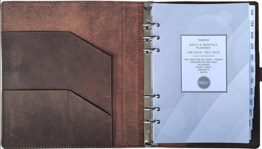 Genuine Leather Daily Planner for 2026 - A5 Refillable Binder