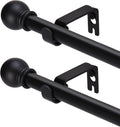 2 Pack Black Curtain Rods 66 to 120 in - Heavy Duty Splicing Set