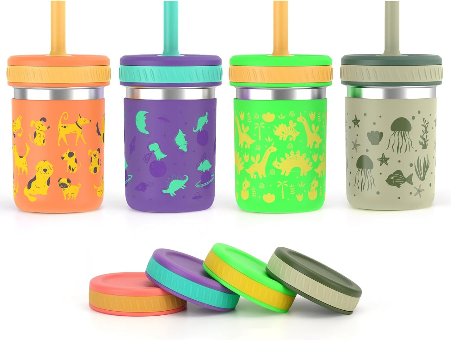 Sursip Stainless Steel Kids Cups with Straws & Lids for Fun