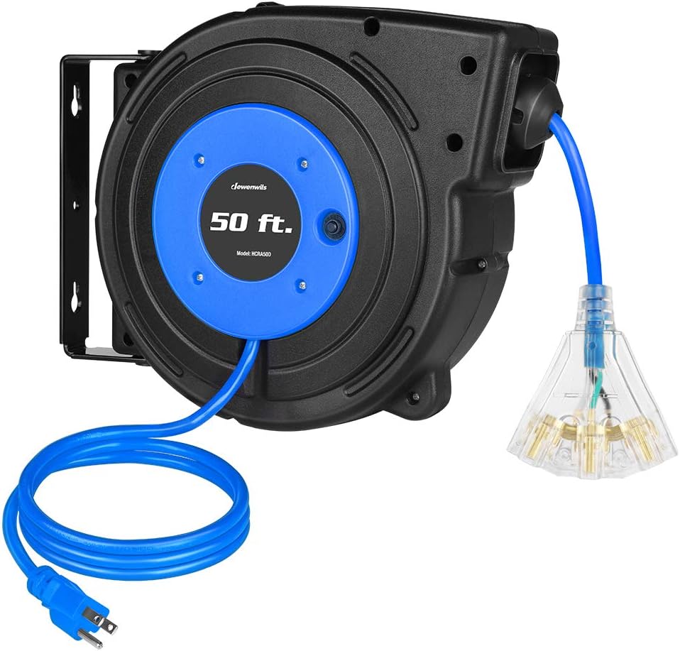 DEWENWILS 50 FT Retractable Extension Cord Reel with 3 Outlets