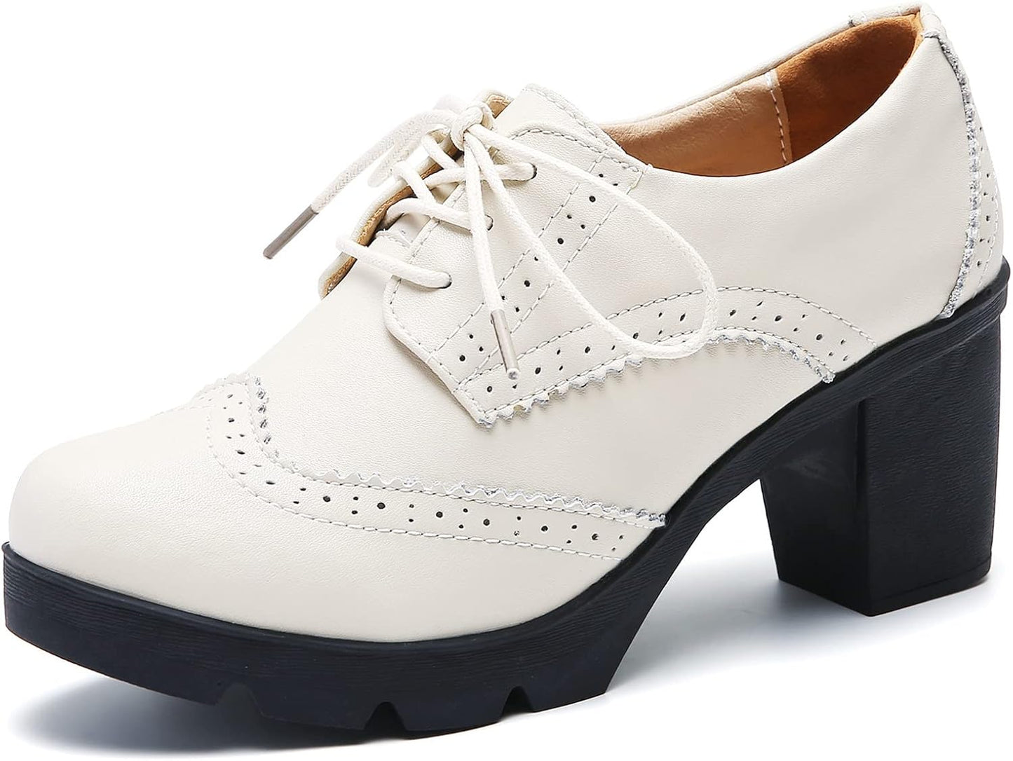 DADAWEN Women's Classic T-Strap Platform Mid-Heel Oxfords