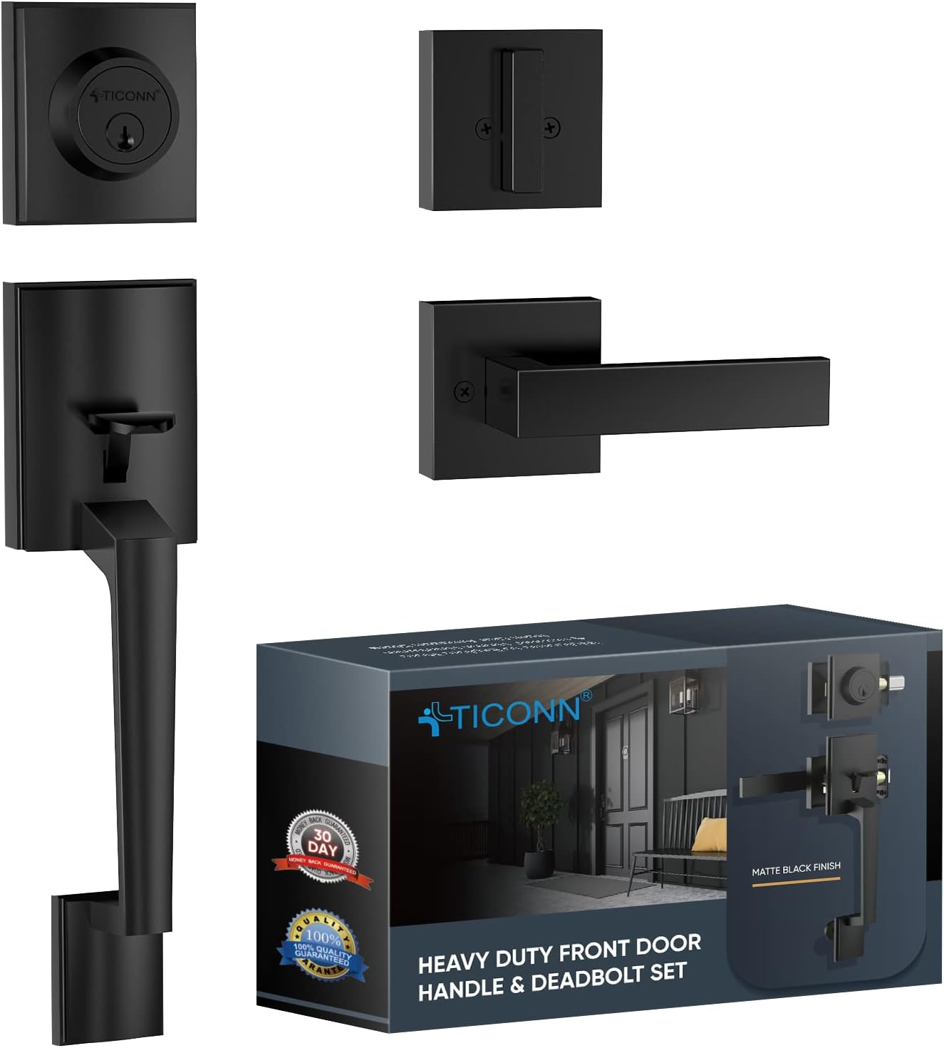 TICONN Front Door Handle Set with Heavy Duty Deadbolt Combo