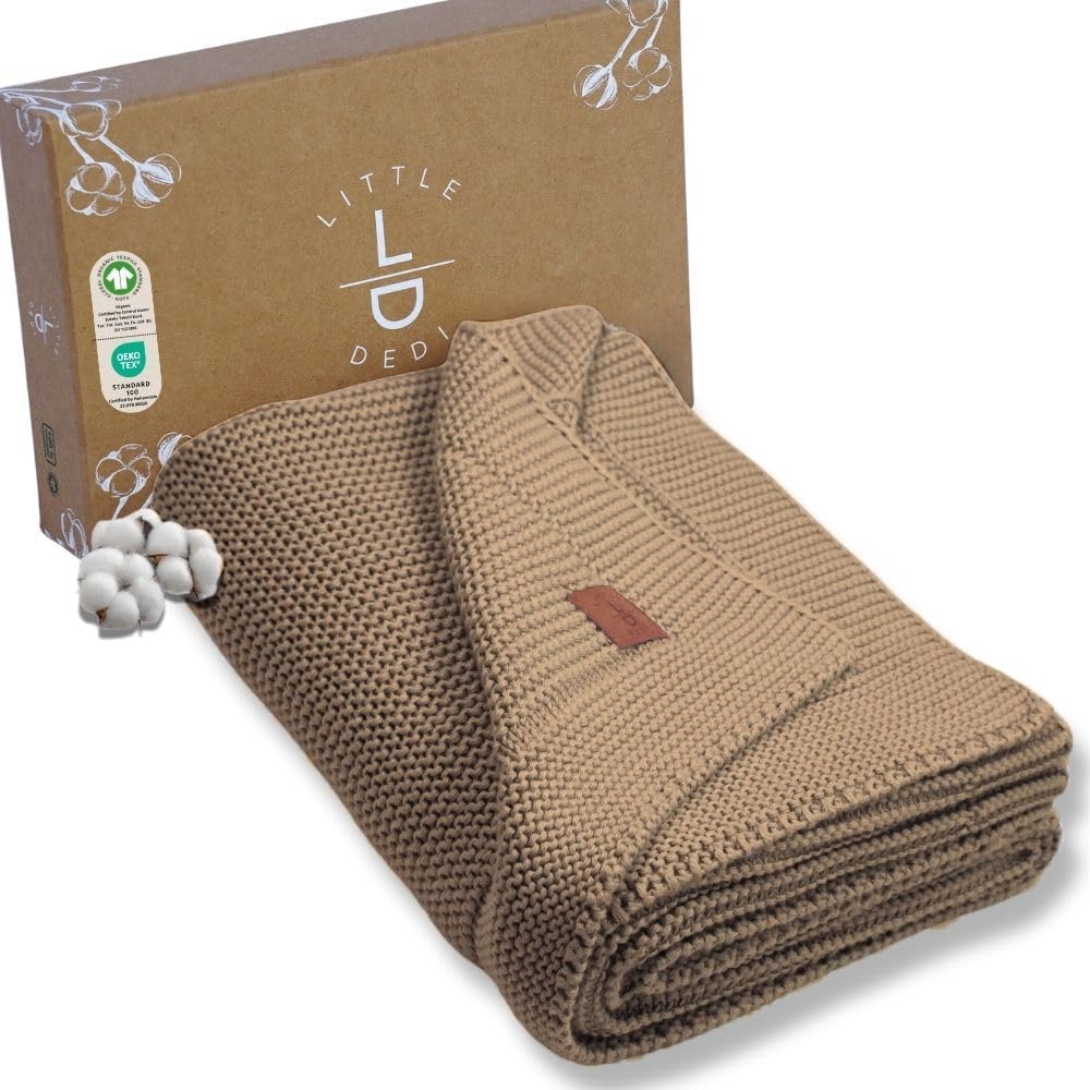 100% Organic Cotton Baby Knitted Blanket - Soft Toddler Swaddle