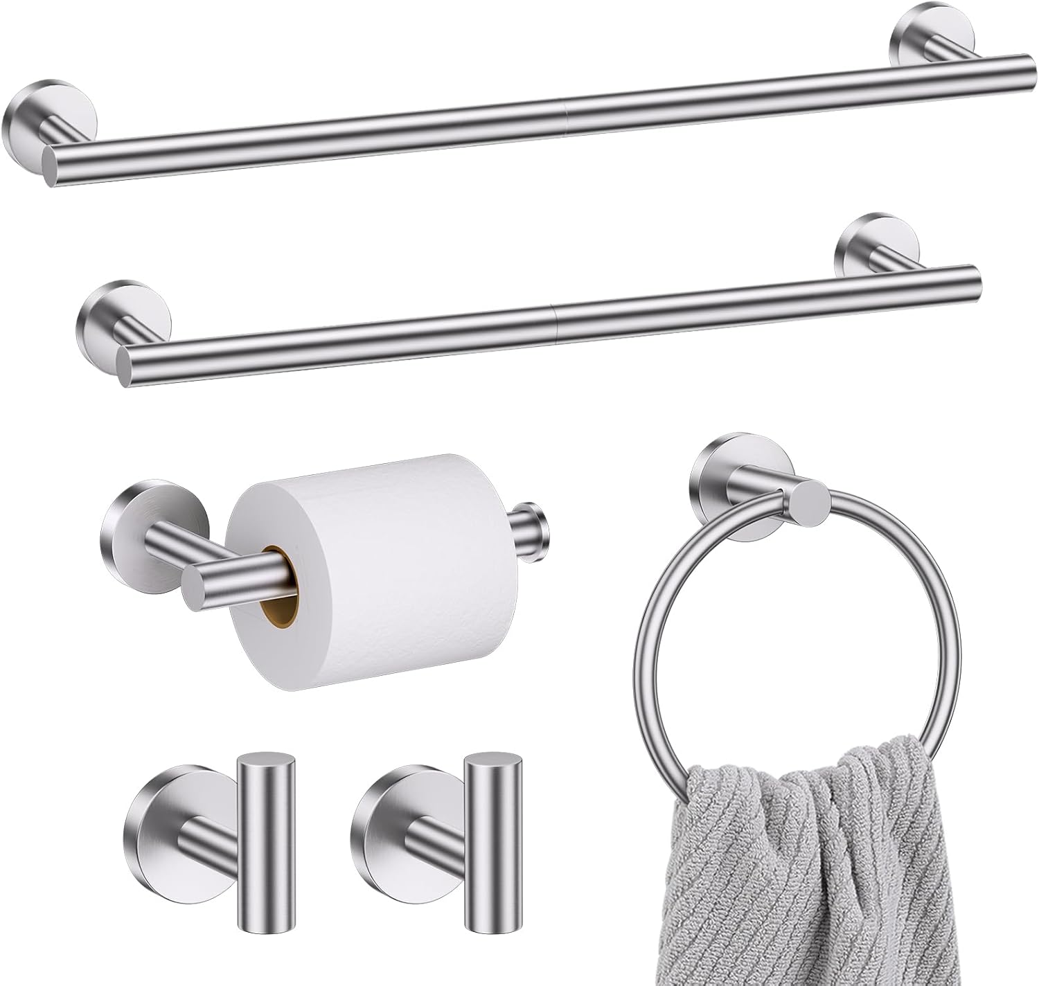 Bathroom Hardware Set, 6-Piece Towel Bar Set in Brushed Nickel