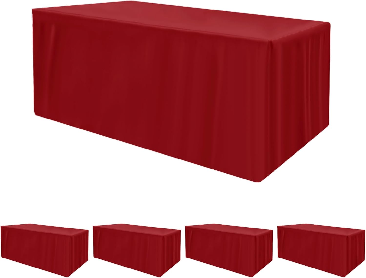 4 Pack Red Fitted Tablecloth for 8ft Tables - Perfect for Holidays