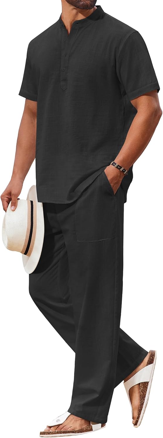 COOFANDY Men's Casual Cotton Sets for Summer Vacation Outfits