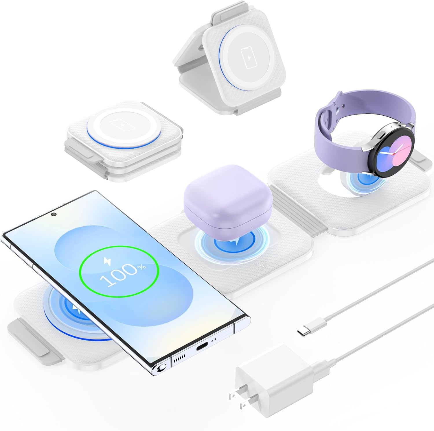 Foldable 3 in 1 Wireless Charger for Samsung Devices - Travel Ready