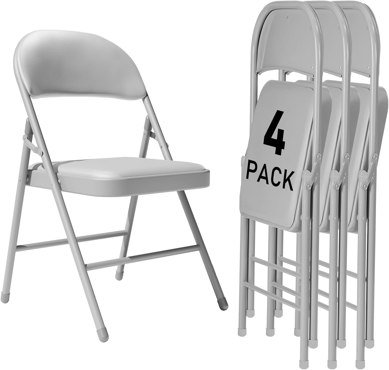 4 Pack Gray Folding Chairs with Padded Cushion for Events