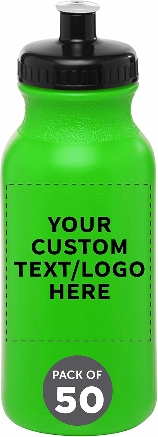 Custom 20 oz. Water Bottles with Push Cap - Set of 50 Bulk Pack