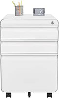 3 Drawer File Cabinet with Lock on Wheels - Mobile Steel Pedestal