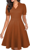 Mokayee Womens Summer Short Puff Sleeve Fit and Flare Dress on