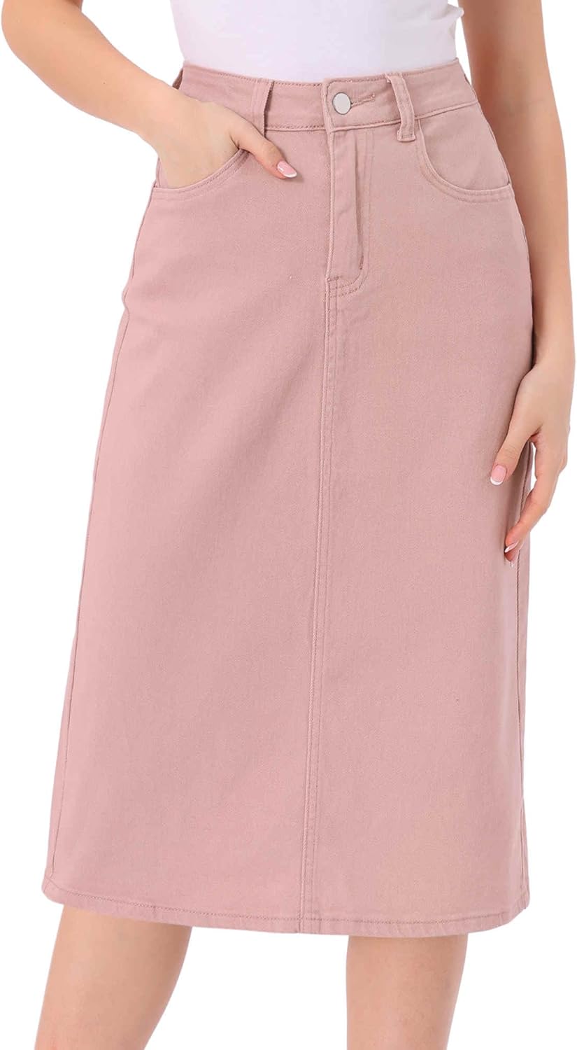 Allegra K Casual Denim Skirt for Women with High Waist Design