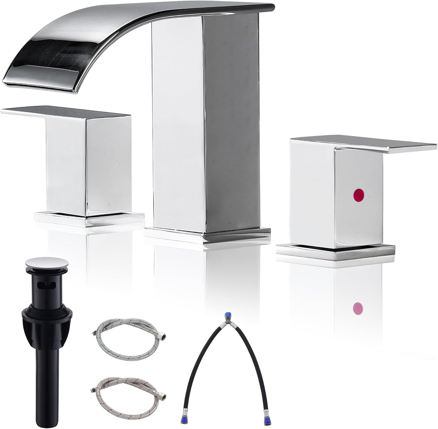 Chrome Bathroom Faucet with Waterfall Spout and Pop-up Drain