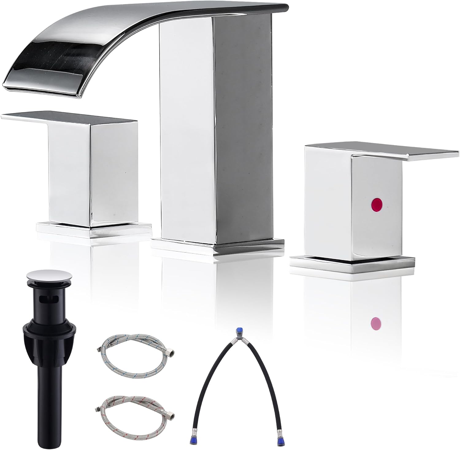 Chrome Bathroom Faucet with Waterfall Spout and Pop-up Drain